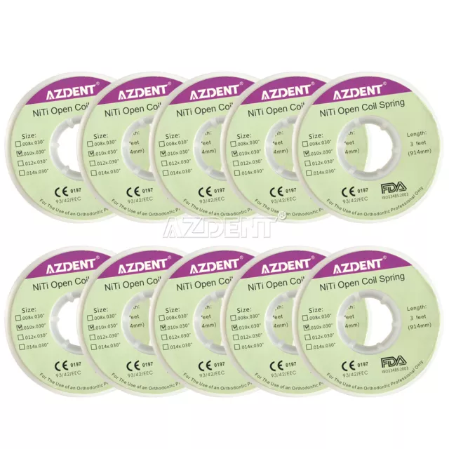10 Roll AZDENT Dental Orthodontic Niti Open Coil Springs 010*030″ 914 mm 3 Feet