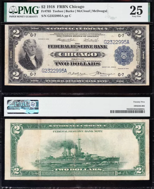 VERY NICE *RARE* Bold & Crisp VF 1918 $2 "BATTLESHIP" FRBN Note! PMG 25! 22995A