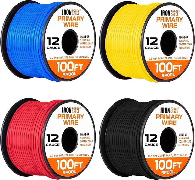 12 Gauge Primary Automotive Wire - 4 Roll Assortment Pack - 100 Ft of Copper per