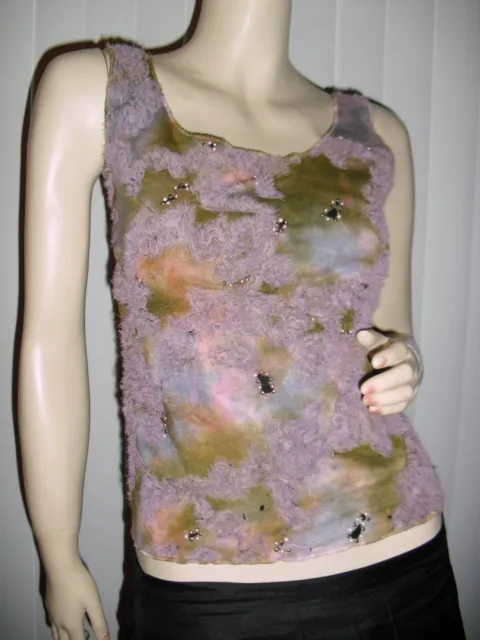 Mezon,solid black back,distressed,holes,ombre,purple,green,dip dye,unique fabric