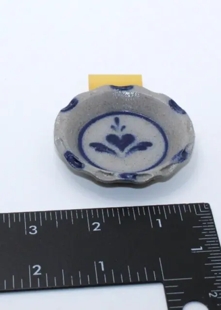 Rowe Pottery Miniature Salt Glaze Pie Plate Blue Heart 2.5" Round 3