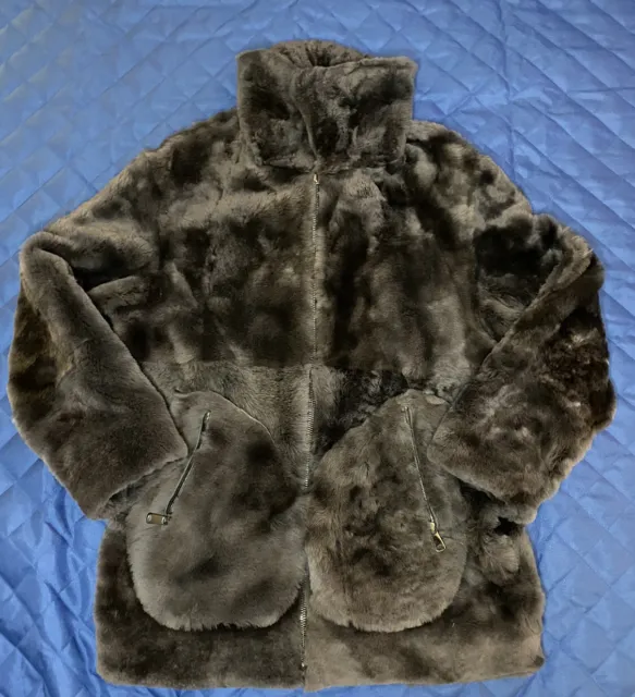 NEW HiSO Genuine Lamb Shearling Grey Reversable Jenna Coat 32" Sz 6 Zip $2195