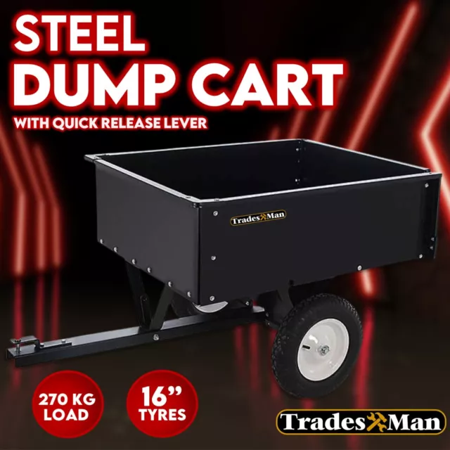 Steel Dump Cart 270kg Garden Tipping Trailer ATV Ride Tow Behind Quad Tip +S