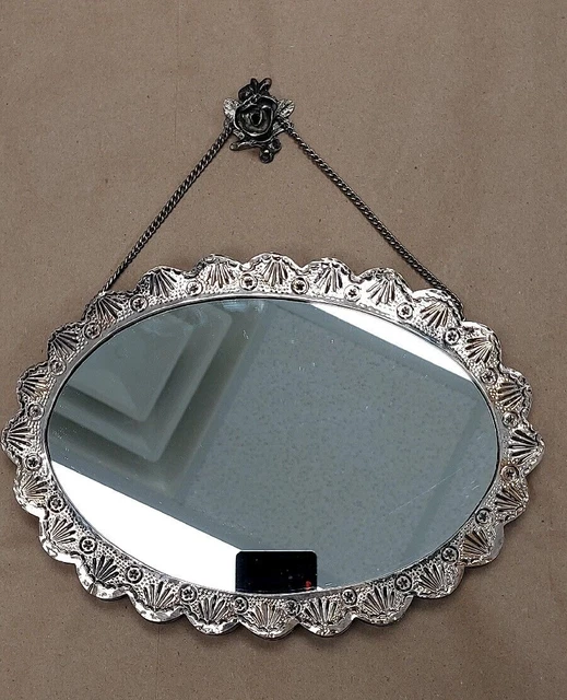 Vintage Sterling Silver Turkish Wedding Mirror , Bedo 900 9.5"X7"
