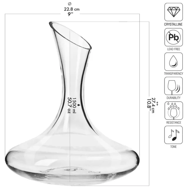 Krosno Avant-Garde Caraffa Decanter Vino Rosso Vetro | 1500 ml | Fatto a mano 3