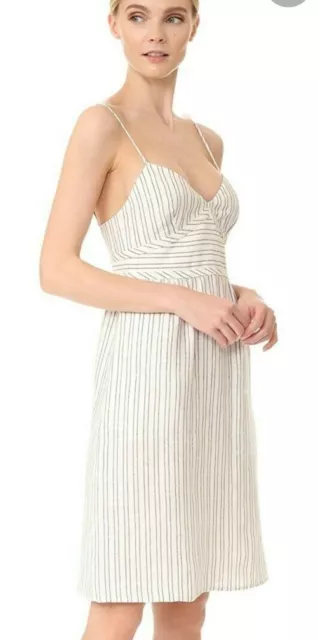 THEORY Melaena B Striped Linen Dress 6 NEW Ivory black $325 #C2