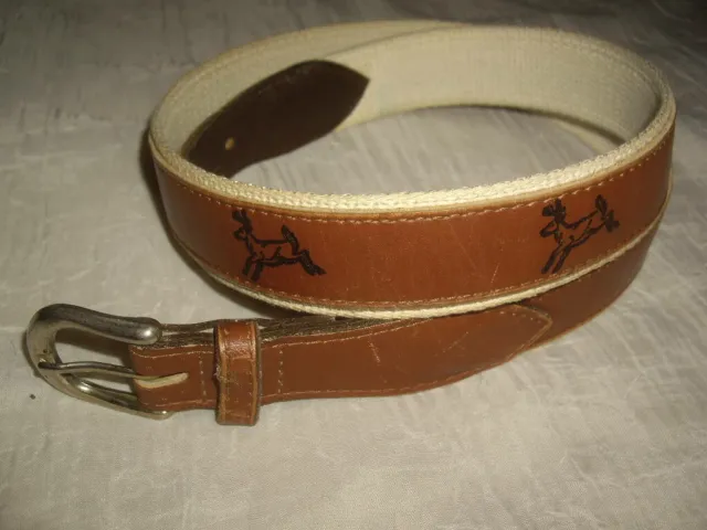 VTG AA&E Leathercraft Belt Brown Leather & Beige Fabric w/ Deers Men's Size 38