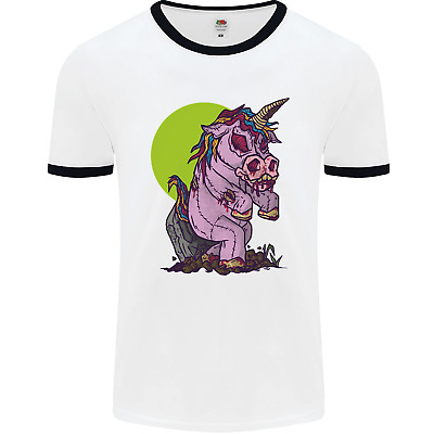 A Zombie Unicorn Funny Halloween Horror Mens White Ringer T-Shirt