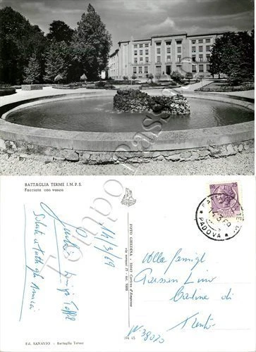 Cartolina di Battaglia Terme, INPS e fontana - Padova, 1969