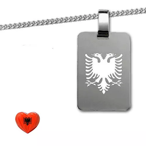 Plaque de gravure aigle albanais 925 argent sterling avec chaîne et gravure
