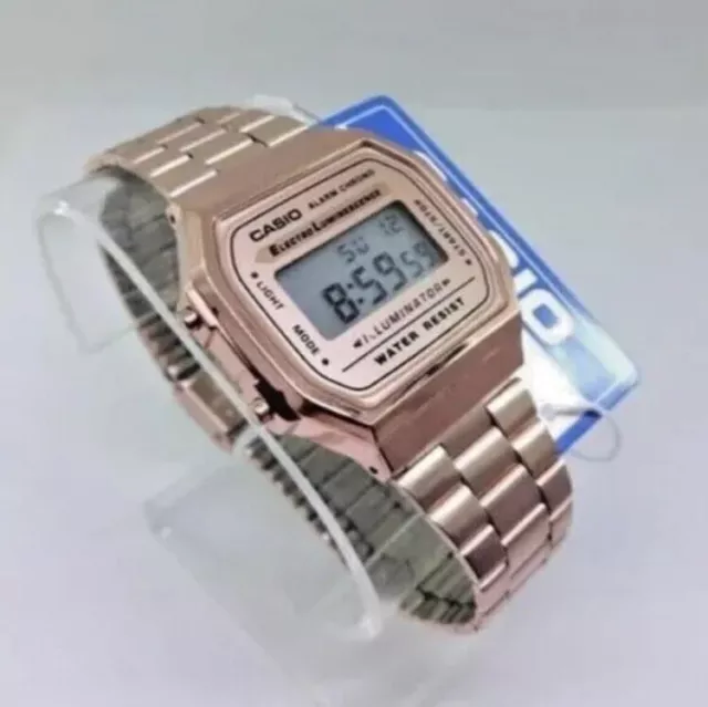 Genuine CASIO Retro Classic Unisex Digital Steel Rose Gold Watch- A168WG-9EF