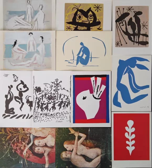 LOT 12 CPM reproduction peintres et tableaux célèbres, Picasso, Matisse, Miro 