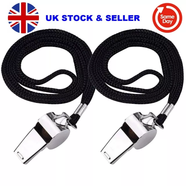 Whistle Referee Football Sports Metal Silver Rope Keyring School Rugby (Pack 2)