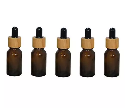 10Pcs 15ml/0.5oz Amber Glass Dropper Bottle with Black Rubber Head and Bamboo...