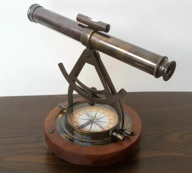 Antique Replica Brass Theodolite Alidade Telescope Compass Instrument Survey