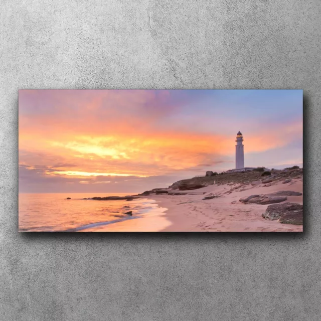 Canvas Bild Leinwand Bilder Große 120x60 Leuchtturm Sonnenuntergang Strand