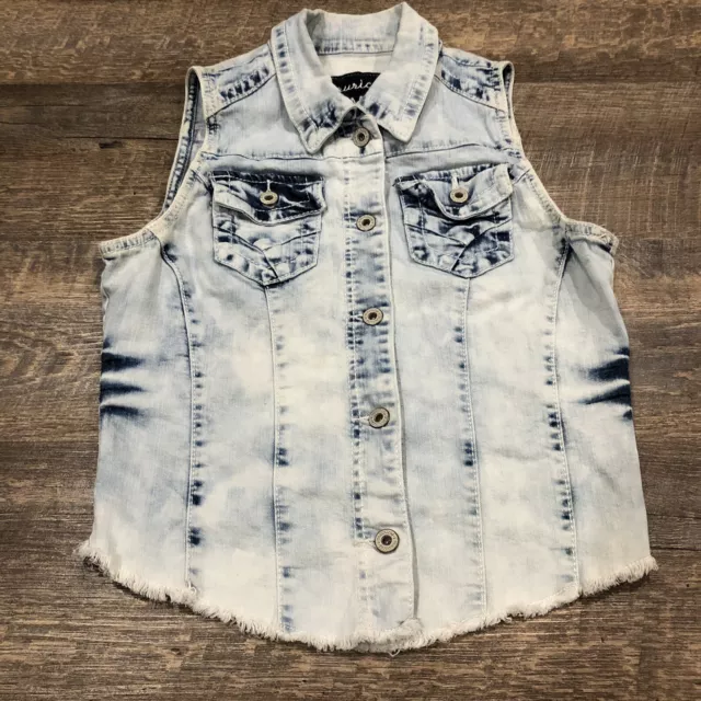Maurices Denim Vest Medium Blue Button Up Light Wash Comfort Women Ladies