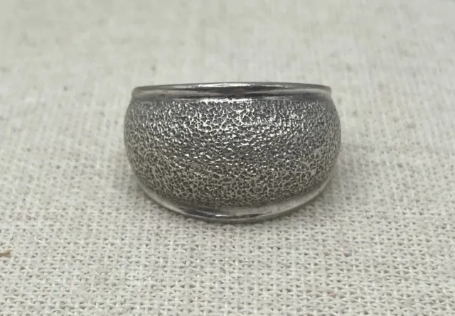 Sterling Silver 925 Dome Textured Wide Band Ring Signed CW Size 9