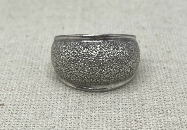 Sterling Silver 925 Dome Textured Wide Band Ring Signed CW Size 9 Sterling Silver 925 Dome Textured Wide Band Ring Signed CW Size 9