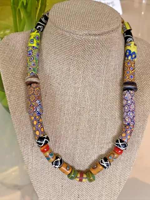Old Venetian Africa Trade Beads Millefiori & Rattlesnake Glass Necklace