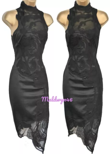 Karen Millen ✩ Stunning Black Silk Lace Embroidered Pencil Cocktail Dress ✩ Uk 6