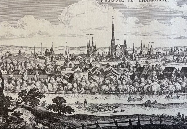 Chalon-Sur-Marne IN 1640 After Matthaeus Merian 1593-1650 Gravure C 1960 3