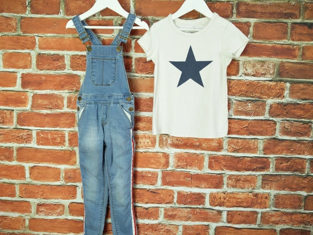 Girls Bundle Aged 5-6 Year Next M&S Long Dungarees T-Shirt Stars Denim 116Cm