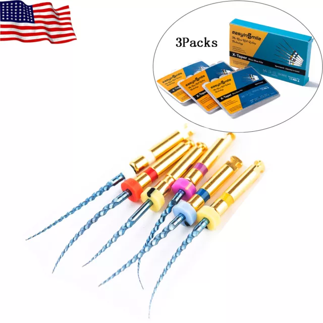 3Pack Dental Endo Rotary File Endodontic X-TAPER Blue NITI File 25MM EASYINSMILE