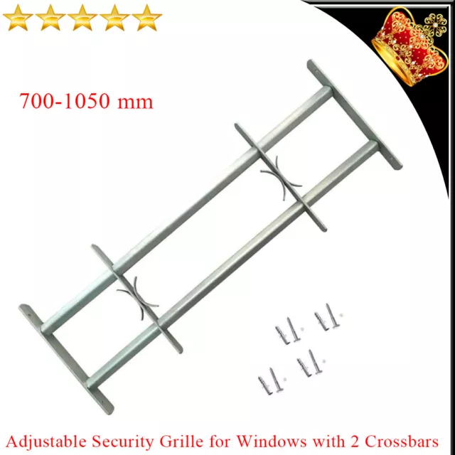 Adjustable Security Grille for Window with 2 Crossbars 700-1050mm Bar Safe Steel