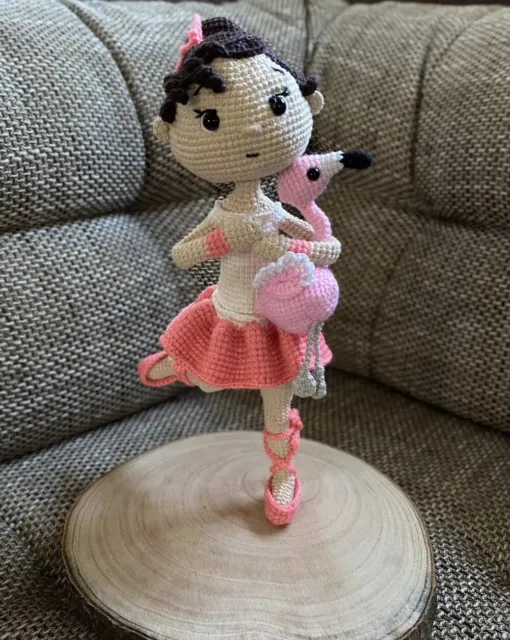 Einzigartige Ballerina mit Flamingo Amigurumi Puppe - Häkelpuppe - Handarbeit
