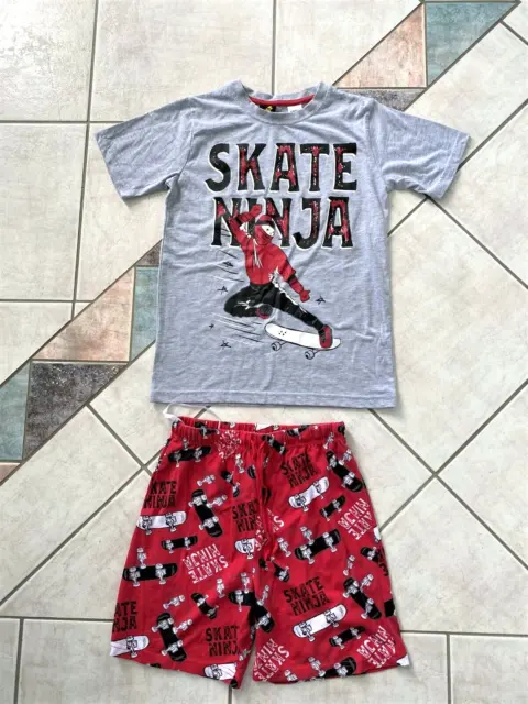 Boys Size 12 Short Pyjamas PJs Set Top Pants Skate Ninja Red Grey White Black