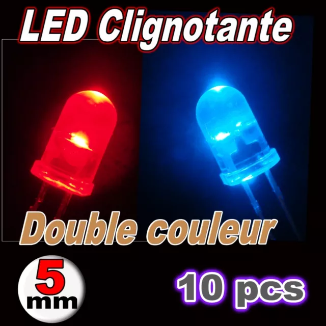 475# LED 5mm Rouge Bleu clignotante 10 pcs + résistance