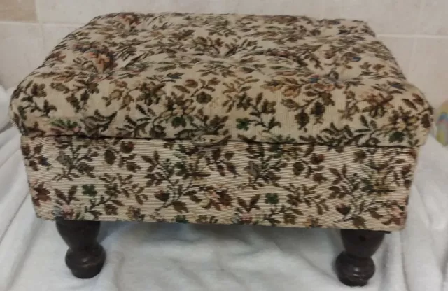 Sewing Box/Foot Stool Storage Vintage Small Wooden Detachable Legs Beige/Floral