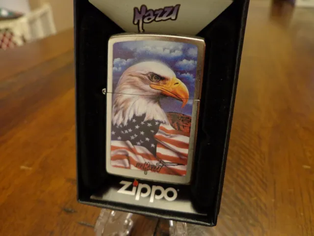 Mazzi Bald Eagle American Flag Freedom Watch Zippo Lighter Mint In Box
