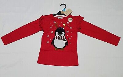 Girls Christmas Penguin Reversible Sequins Frill Long Sleeve Top  Age 6-7 Years