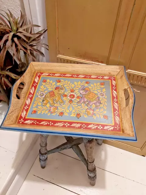 Hand Painted Indian Jayan Elephant Mango Wood Tray - L