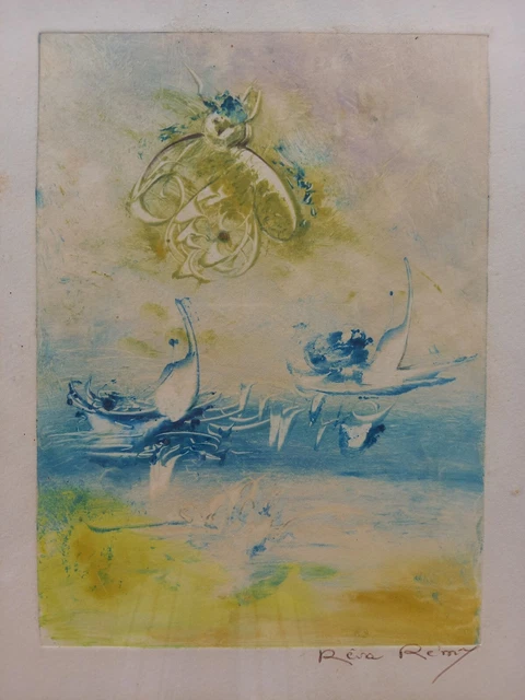 Reva Remy ANCIENNE ESTAMPE SURRÉALISTE dessin RÊVA REMY (1925) monostampe ART ...