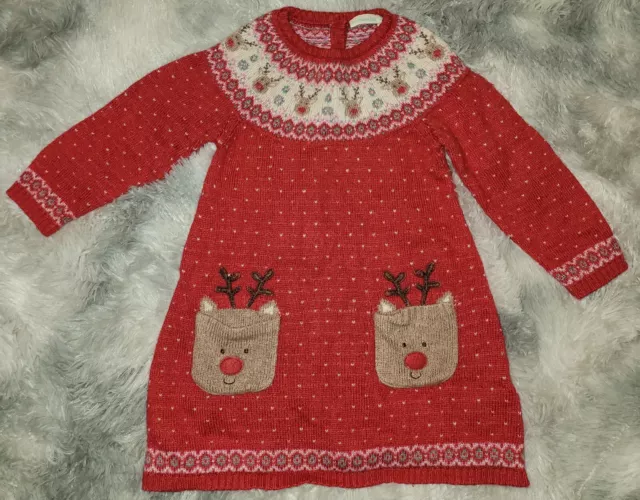 🦌 Jojo Maman Bebe Lovely Girls Christmas Reindeer 🎄 Dress 3-4 Years 3 4 VGC