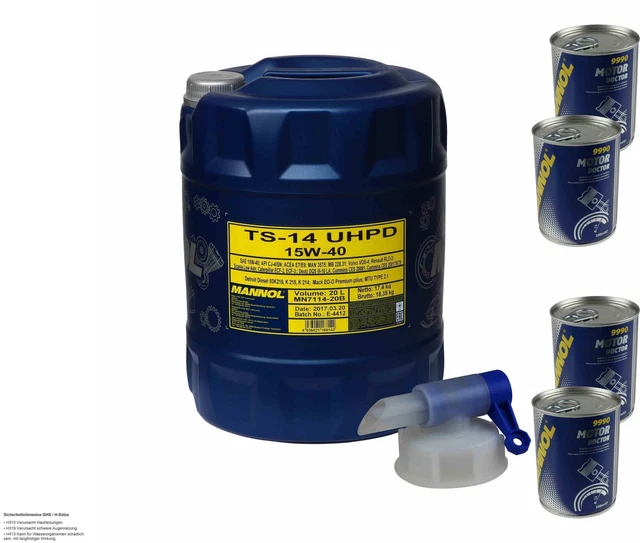 60 Liter MANNOL TS-14 UHPD 15W-40 Leichtlauf Motoröl – API CJ-4/SN, ACEA E7/E9, Inkl. Auslaufhahn
