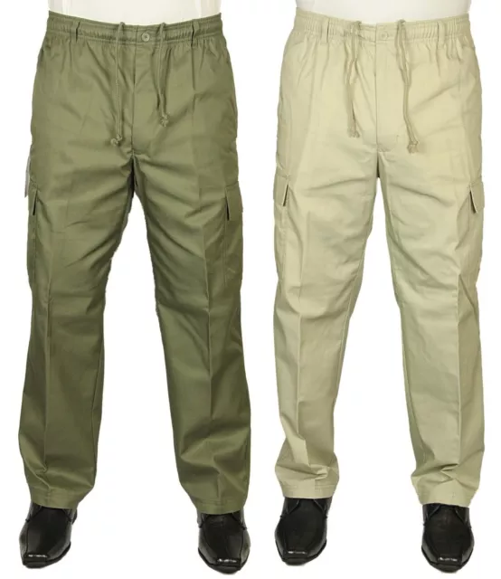 Mens Carabou Trousers Rugby Combat Cargo Elasticated Waist Casual Pants Bottoms