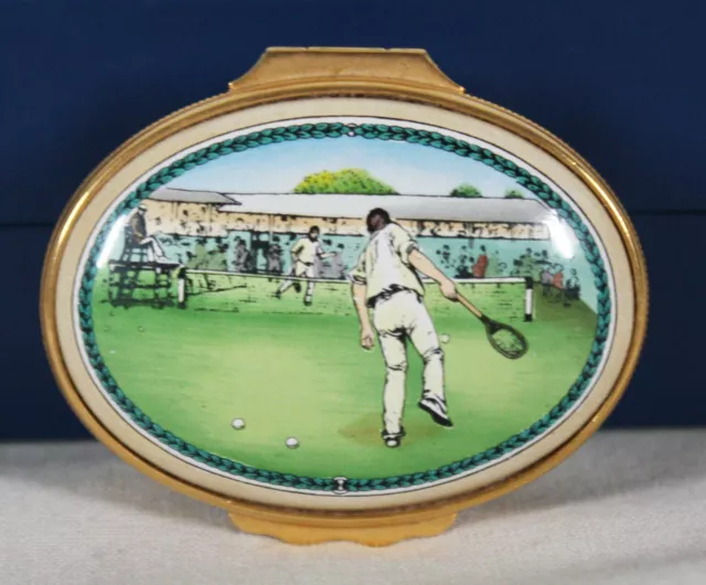 Halcyon Days Bilston & Battersea Tennis At Wimbledon 1888 Oval Enamel Box New