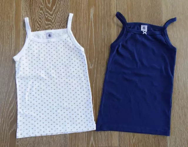 Petit Bateau Girls Navy/White 100% Cotton Tank Tops Set of 2 Size 10 EUC