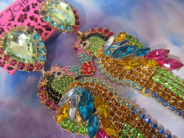 Betsey Johnson Parrot Bird Crystal Rhinestone Statement Dangle Earrings Nwt
