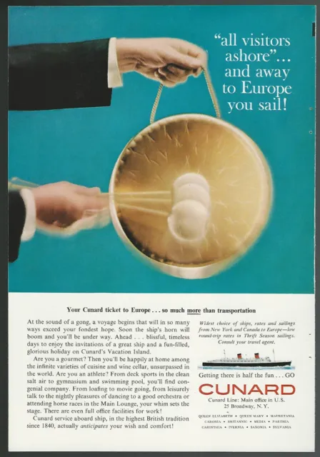 1960 CUNARD LINES advertisement, RMS Queen Elizabeth, Steward’s Gong