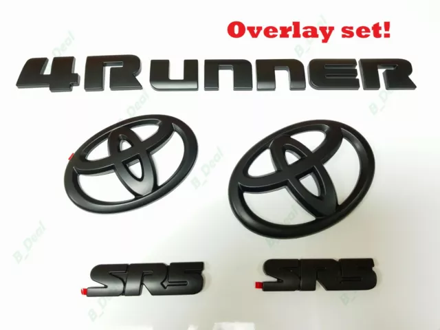 5PCS Overlay Matte Blackout 4Runner SR5 Emblem Badge Fit For 2014-2022 Toyota