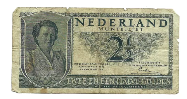 Netherlands (P73) 2 1/2 Gulden 1949