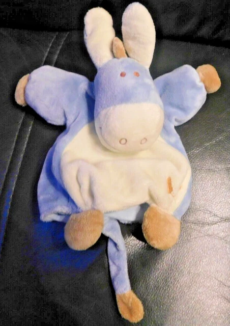 doudou marionnette  bleu blanc âne Paco noukies