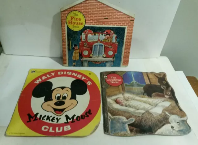 Golden Shape Book Fire House Disneys Mickey Mouse Club Christmas lot 3 1970s era