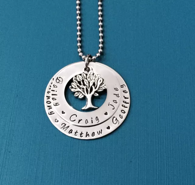 personalised hand stamped 2 tier  tree of life Washer Custom Made  pendant