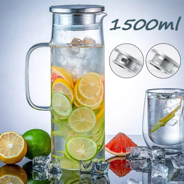 1.5L Glaskaraffe Wasserkaraffe aus Glas,Wasserkrug Saftkaraffe Wasserkocher